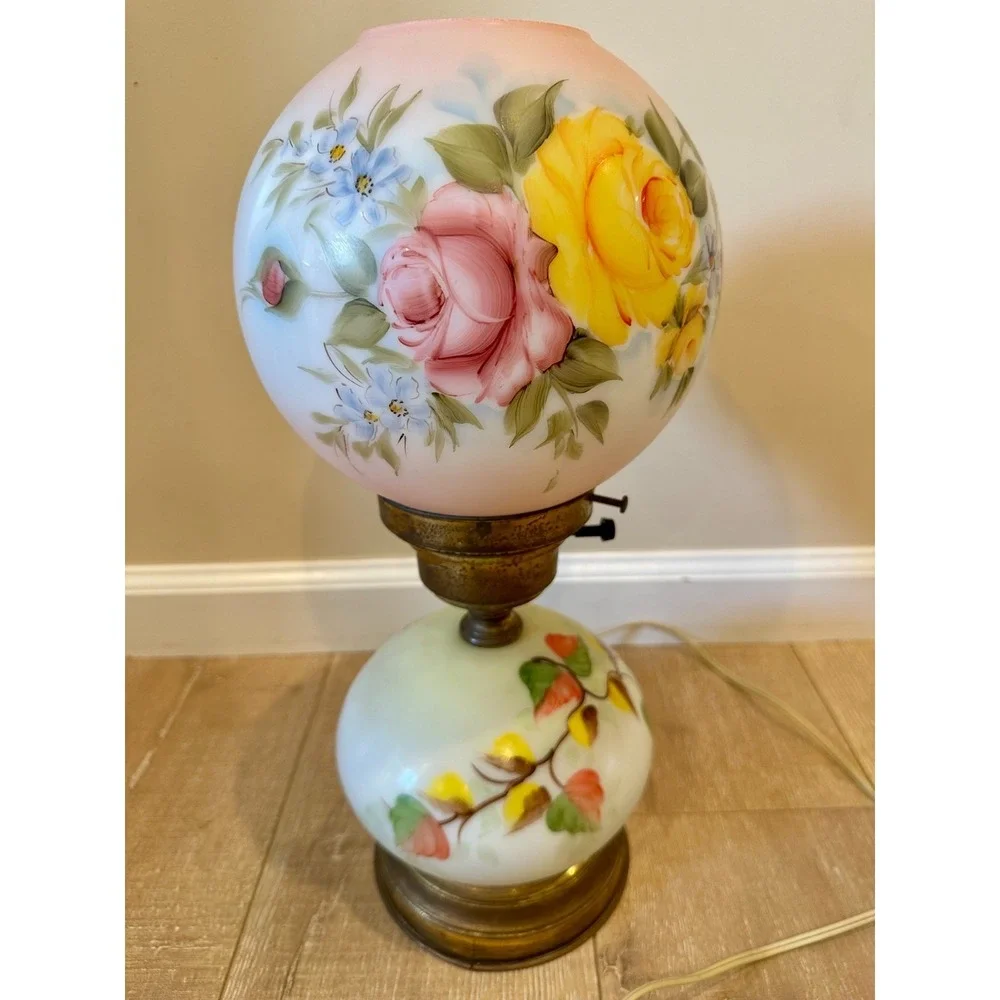 Antique Victorian Gone With the Wind Hand Painted Pink‎ & Yellow Flowers WORKING